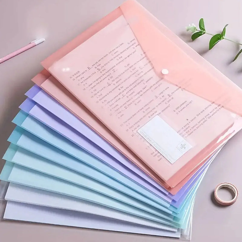 A4 size, plastic envelope document pouch clear reusable PP envelope waterproof folder with button for school office supplies