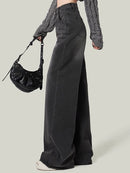 2024 Woman Korean High Waist Jeans Lady Slim Fit Loose Denim Wide Leg Pants Girls Black Gray High Street Straight Leg Trousers
