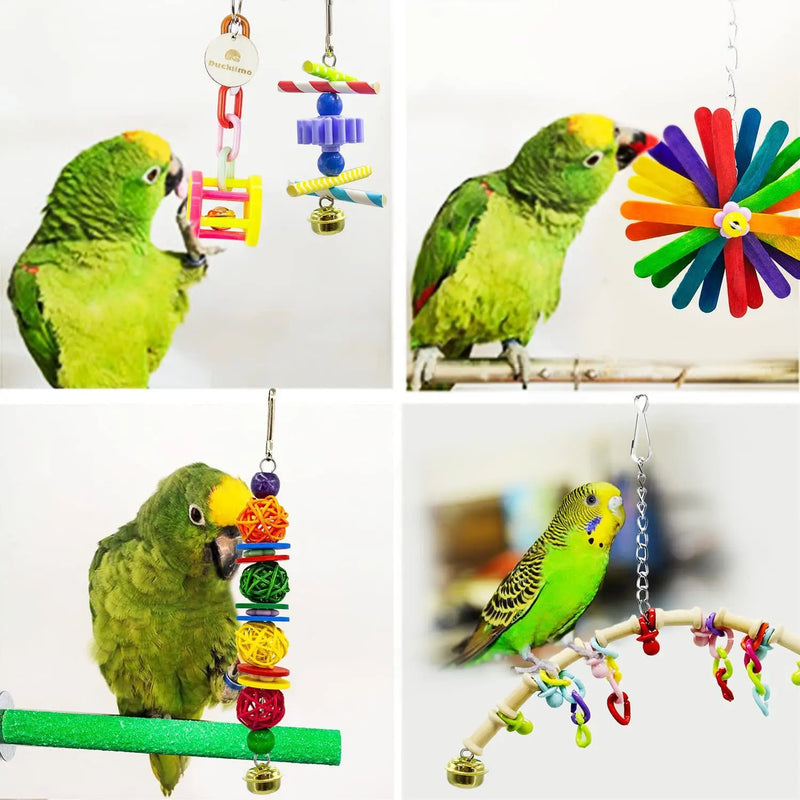 15Pcs Bird Cage Toys for Parrots Wood Birds Swing Reliable Chewable Bite Bridge Wooden Beads Shape Parrot Toy Bird Toys