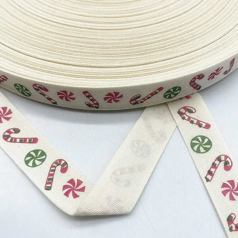 New 5yards 15mm Christmas Printed Polyester Cotton Ribbon DIY Wedding Christmas Party Gift Wrapping Supplies