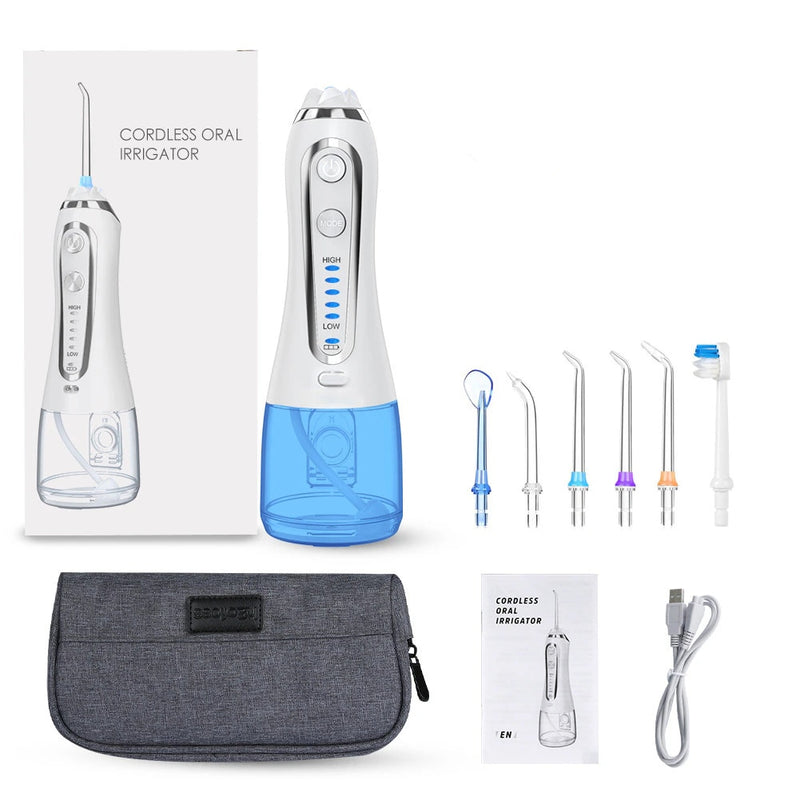 5 Mode Oral Irrigator USB Rechargeable Dental Floss 300ml Portable Dental Water Flosser Oral Water Jet &amp; Bag h2flosser Blue