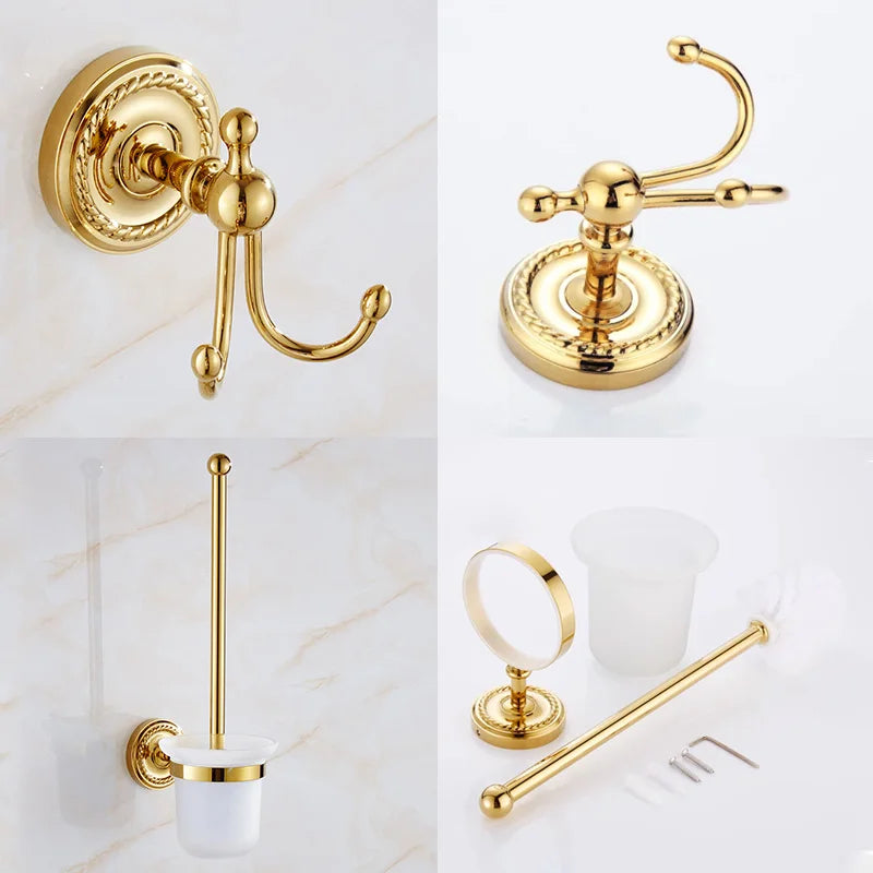 Gold Bath hardware Set Bathroom Accessories Shelf Soap Dish Toilet Paper Holder Soap Dispenser Robe Hook ELM53G