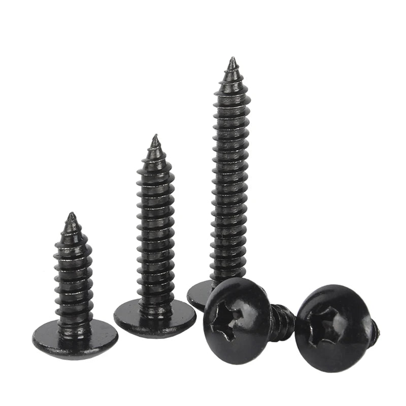 10-50pcs Black 304 Stainless Steel Phillips Large Round Truss Head M3 M4 M5 M6 Cross Mushroom Head Self Tapping Wood Screws