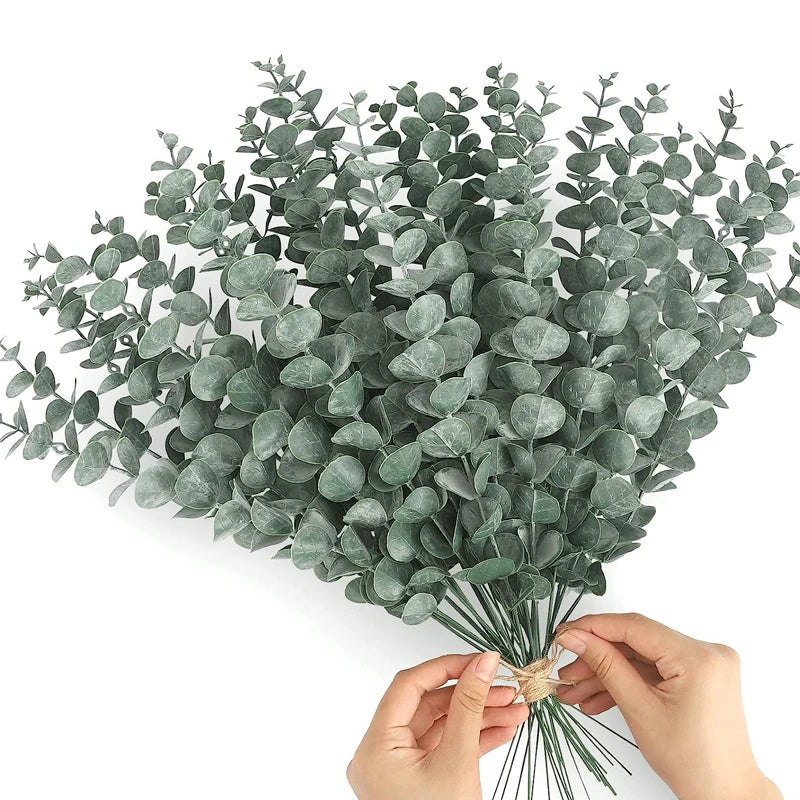 36/10PCS Artificial Eucalyptus Stems Green Leaves Fake Plants Home Flowers Bouquet Wedding Centerpiece Christmas Decoration