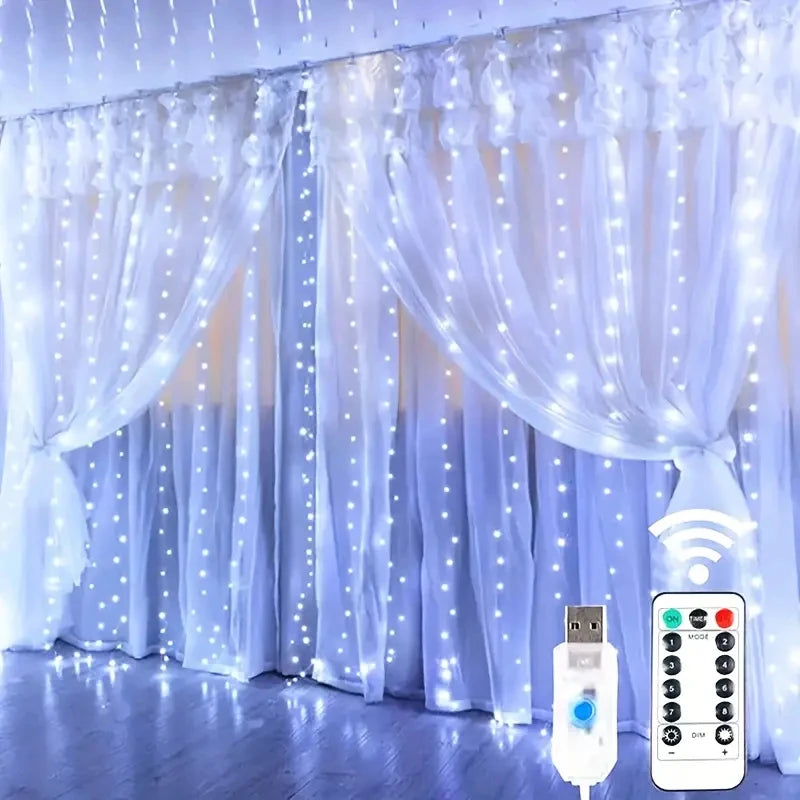 USB Festoon LED String Light 8 Mode Remote Christmas Fairy Garland Curtain Light Decor For Home Holiday Decorative New Year Lamp