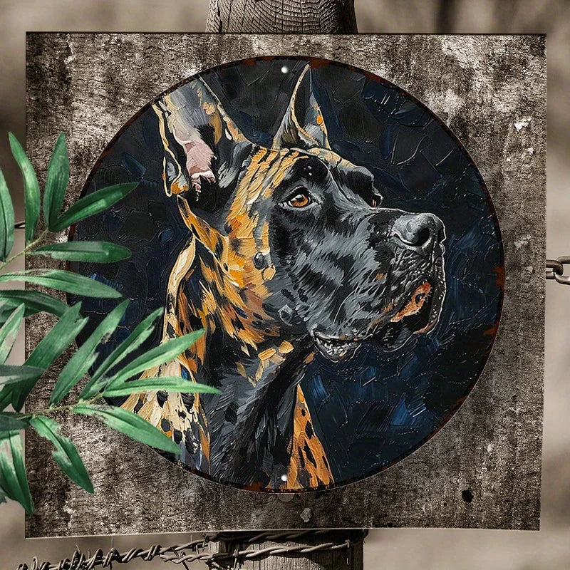 1pc Great Dane Aluminum Sign - UV Resistant & Waterproof 8" Round Wall Art for Dog Lovers - Home Decor Gift