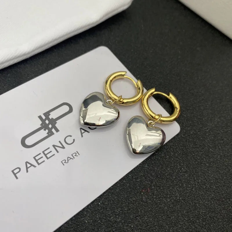 2023 Statement Minimalist Gold Color Mixed Solid Heart Pendant Hoop Earrings Korean Fashion Jewelry Gifts