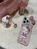 Premium Cute Hello Kittys Full Rhinestones Bow Tie Phone Case Stylish Phone Accessories for iPhone 16 15 14 13 Pro Max Cover