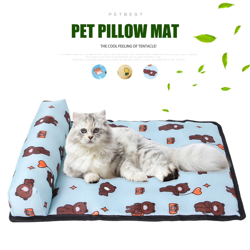 Dog Bed Mat Summer Cooling Pad Mat Pet Dog Sleeping Bed With Pillow Dogs Cats Ice Silk Blanket Cooling Pet Bed Pet Ice Mattress