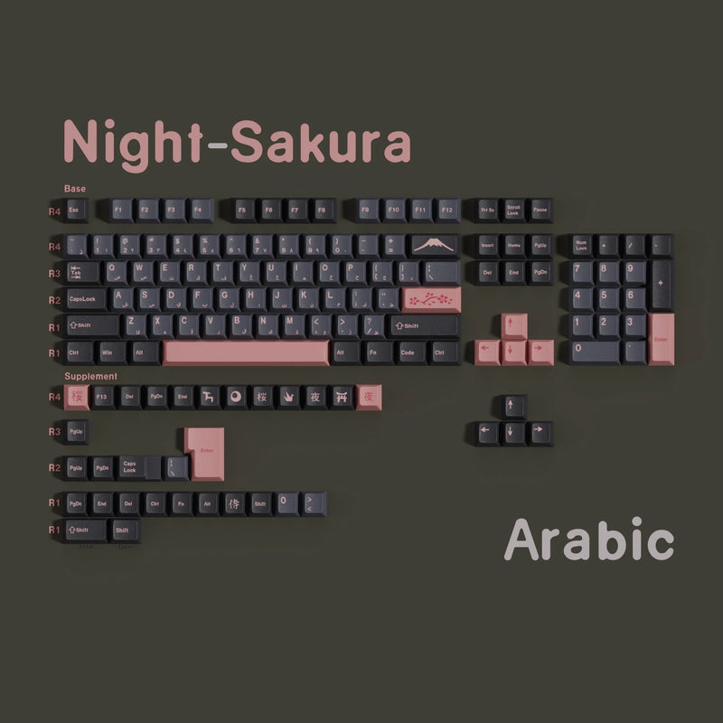 Night Sakura Pbt Keycaps Cherry Profile Japanese Korean Russian German Spanish Arabic French Big Set Key Caps For Mx Switches