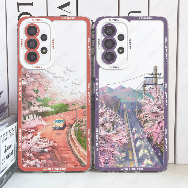 Cherry Blossoms Case For Samsung Galaxy S20 Plus S21 FE S22 S23 Ultra A53 A52 4G A54 A33 S24 5G Japanese Aesthetic Phone Cover