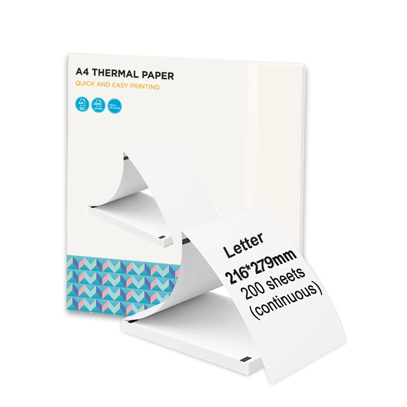 A4 Thermal Paper 200 Sheet Fanfold Printing Paper for Thermal Printer L81/A81/ A80 Compatible with PeriPage A40 BPF-free