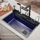 Large Single Slot Kitchen 304 Stainless Steel Waterfall Sink,  Digital Display Embossed Washing Basin Household  washing Sink