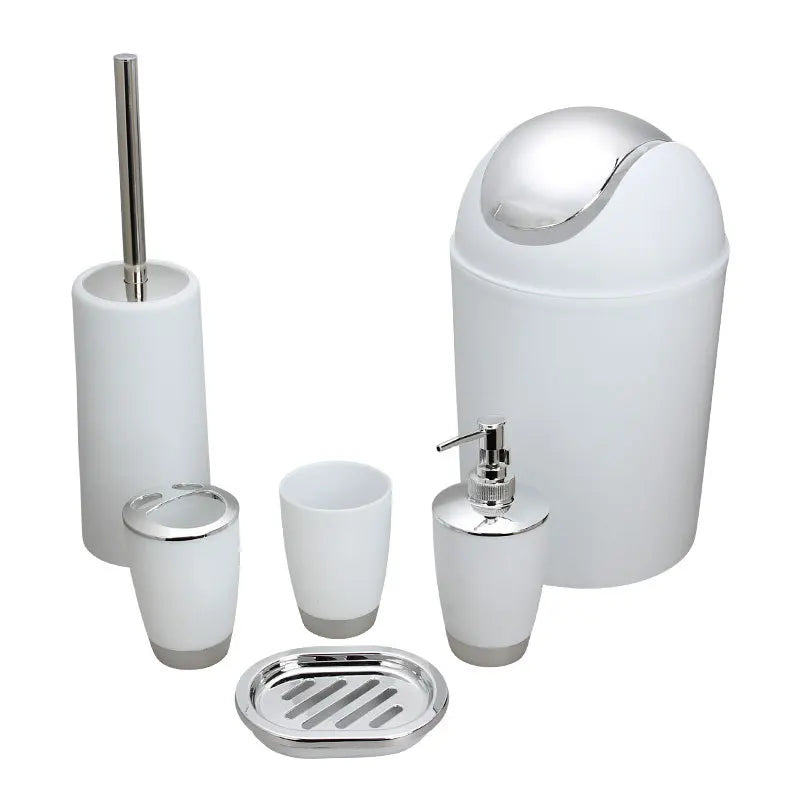 6PCS Bathroom Accessories Set Toothbrush Holder Cup Soap Dispenser Dish Toilet Brush Tumbler Washroom Tool Trash Can Plastic