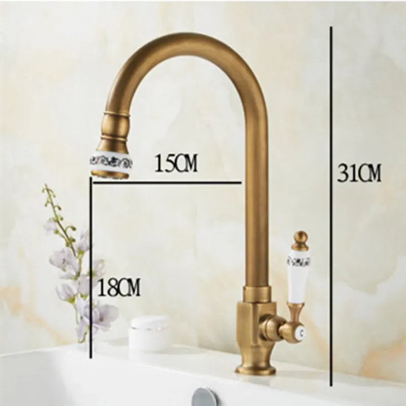 Kitchen Faucet Single Cooling Antique Brass Balcony Sink Faucet Vanity 360°Swivel Rotate Spout Only Cold Water Tap