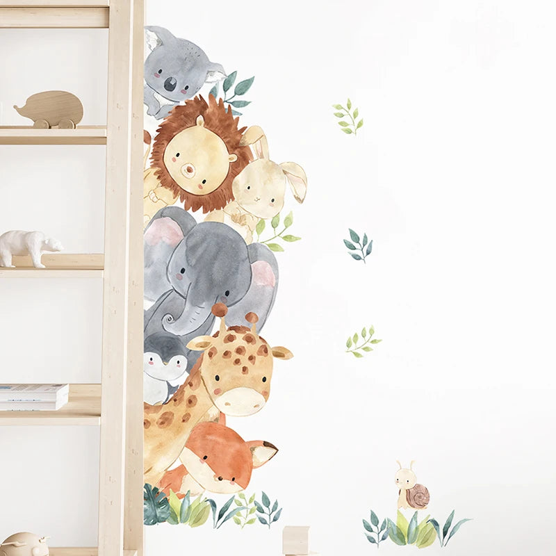 1 Pc Cartoon Cute Peep Animals Elephant Giraffe Rabbit Wall Stickers for Waterproof PVC Kids Room Kindergarten Home Decoration