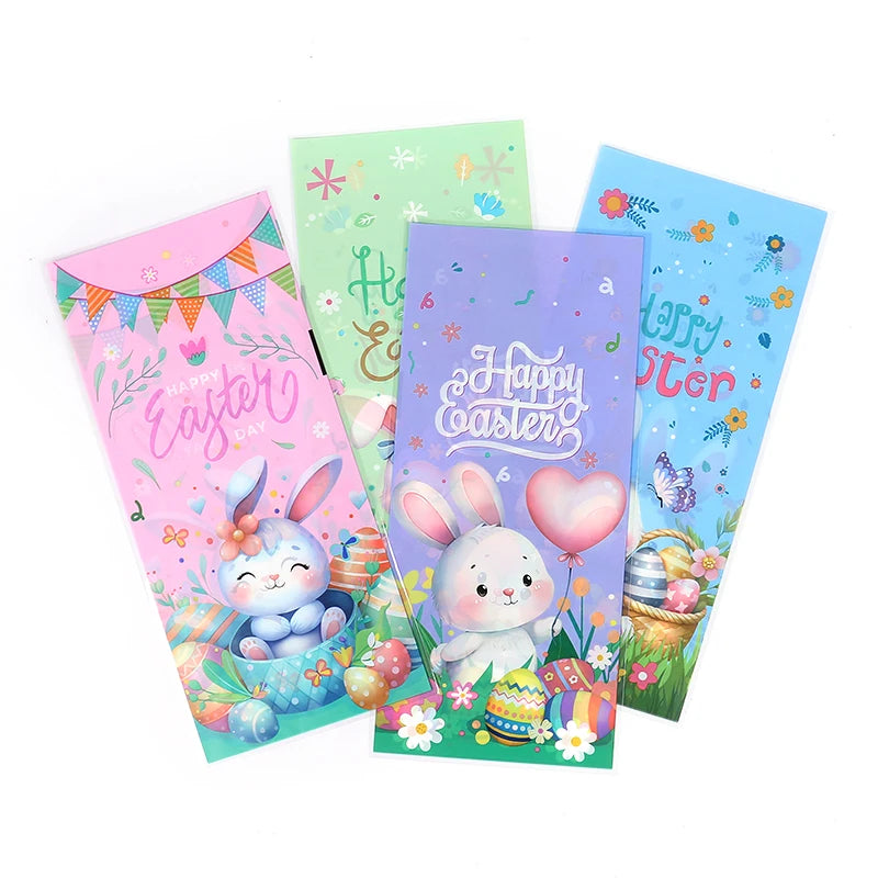 50/100pcs Easter Gift Bags Easter Candy Cookie Bags Rabbit Eggs Dessert Gift Packaging Pouches 2025 Happy Easter Party Supplies