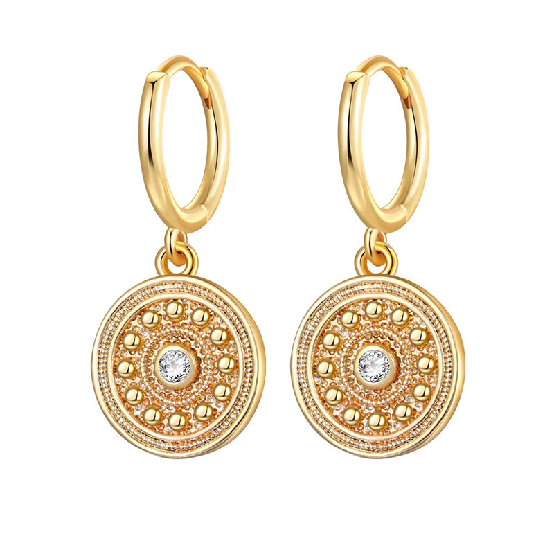 CRMYA Boho Round Coin Cubic Zirconia Silver Gold Plated Fashion Earrings For Women Dangle Drop Earrings Jewelry Wholesale