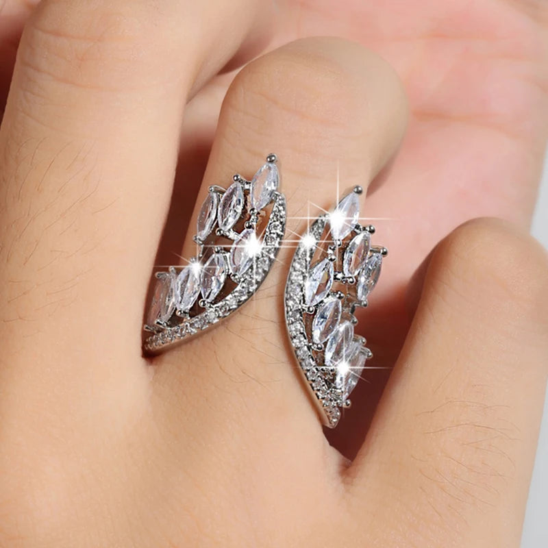 Romantic Cubic Zirconia Open Wing Joint Rings for Women Bridal Engagement Girls Party Adjustable Finger Gift Jewelry