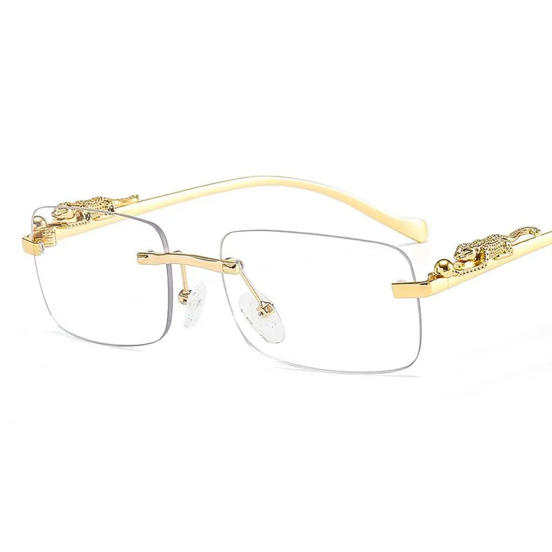 Small Rimless Sunglasses Square Women Retro Men Cut Edge Golden Leopard Frame Sun Glasses Brand Designer Eyewear UV400 Shades
