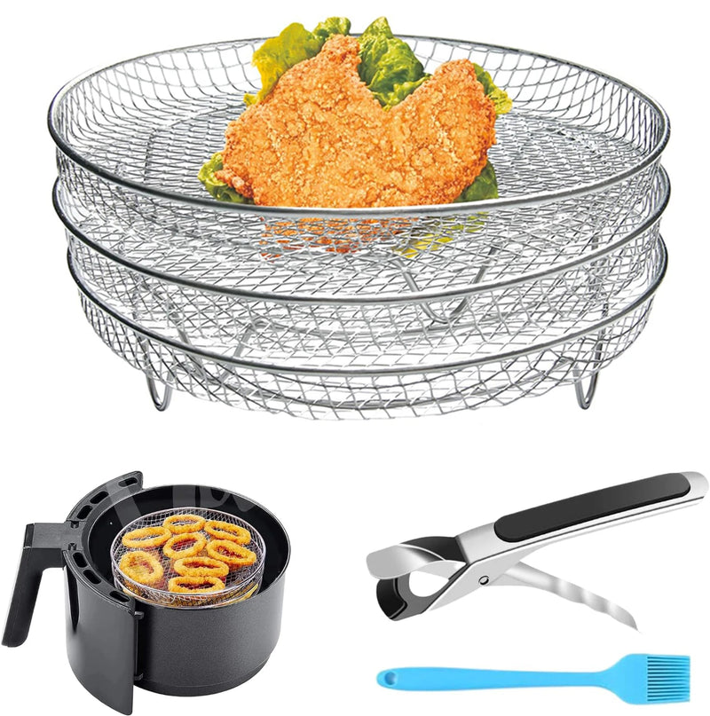 8 inch Air Fryer Racks, Air Fryer Universal Accessories, Baking Rack,Round Stackable Grill, Fit All Airfryer 4.2Qt - 5.8Qt