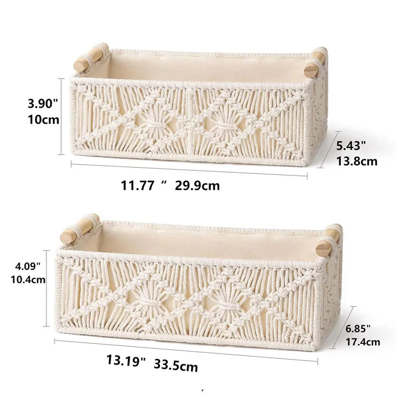 Macrame Storage Baskets Boho Decor Box Handmade Woven Decorative Countertop Toilet Tank Shelf Cabinet Organizer for Bedroom