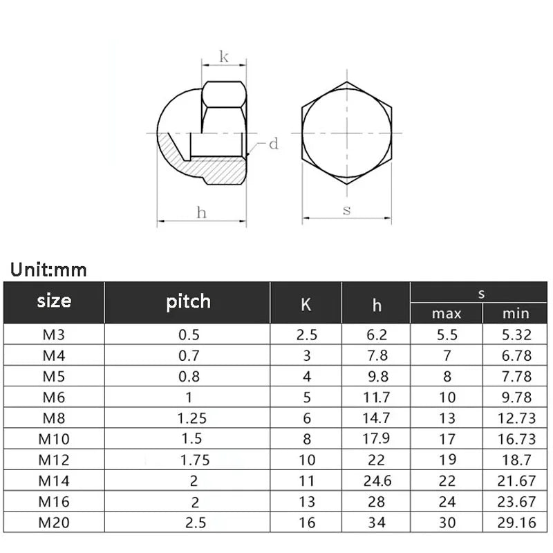 50/100pcs M3 M4 M5 M6 M8 M10/M12 Plastic Hex Nylon Cap Nuts Decorative Cover Semicircle Acorn Nut White Black.