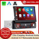 1 din Car Radio Android Carplay Auto Universal 7" IPS Retractable Screen gps Navigation 1 Din Android 13 Multimedia Video Player