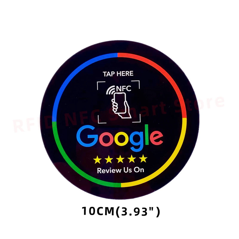 13.56MHz Programmable Acrylicl with Self-adhesive Backing NFC Table Sticker Diameter 10CM Google Reviews NFC Sticker NFC 215