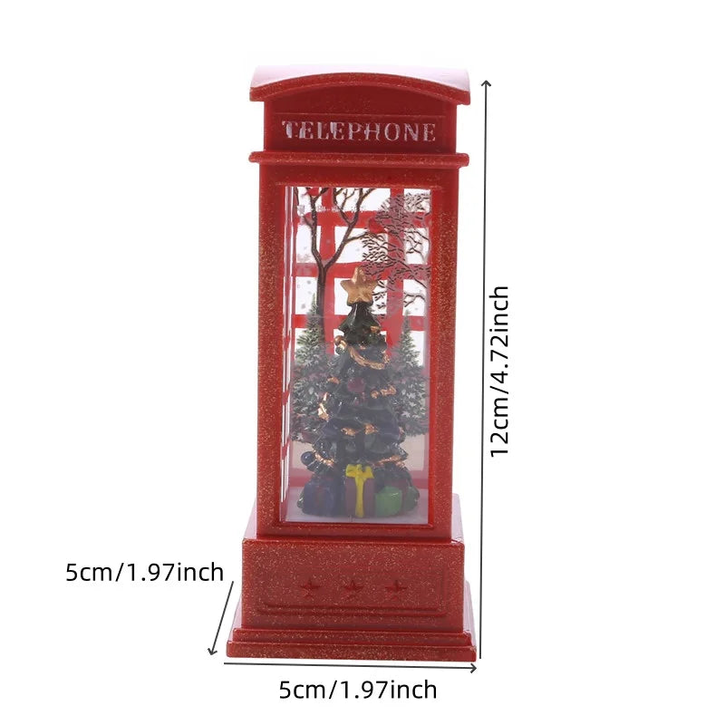 1Pc Christmas Light-Up Maroon Phone Booth With Santa Decorative Christmas Themed Snow Globe Light For ChristmasDecorative