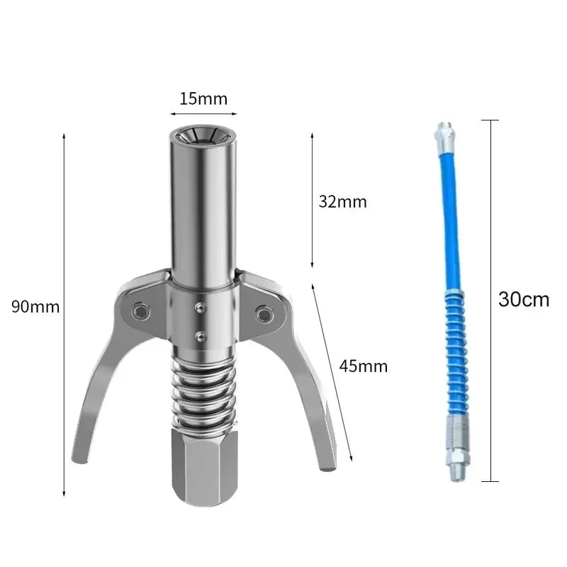 10000 PSI Grease Tool Coupler Heavy-Duty Quick Lock and Release Double Handle Stainless Steel NPTI/8 Leak-Free Grease Tool Tip