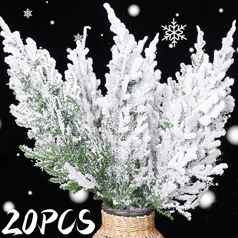 Artificial Snowflake Pine Branches Christmas Fake Green Plants Pine Leaves DIY Garland Xmas Tree Ornaments New Year Party Decor