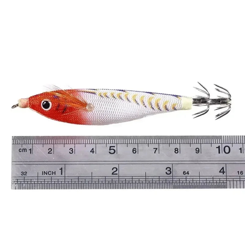 1pcs Luminous Squid Jigs Prawn Hook Wooden Bionic Shrimp Baits Fishing Lures For Saltwater 9.6g