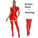 Slim PU Patent Leather Sheath Dress Women Sexy Dresses Fashion Latex Patent Leather Bodycon Dress Wetlook Zipper Mini Dress