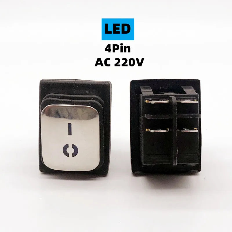 KCD4 Stainless steel waterproof rocker switch ON-OFF4/6Pin electrical equipment switch with LED power supply 16A 250V/20A 125VAC