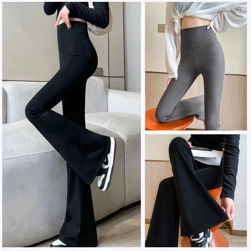 High Waist Flare Leggings Wide Leg Pants Women Gym Sports Yoga Pants Dance Trousers Retro All-match Streetwear Push Up Clothing