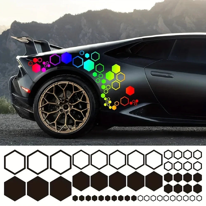 52pcs Honeycomb Auto Vinyl Decals Large and Small Combination Hexagonal Stickers DIY Car Body Cool Styling Open Style Decoration