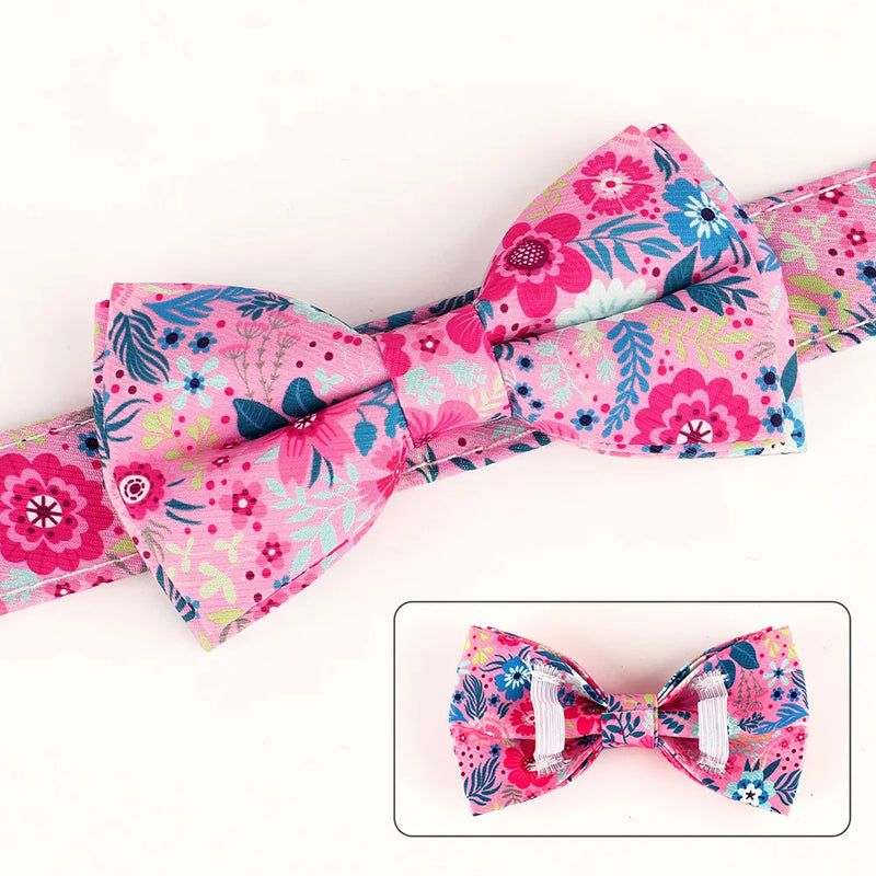 Floral Printed Nylon Dog Collar Adjustable Spring Dog Necklace Collars With Bowknot For Small Medium Large Dogs Pug Chihuahua