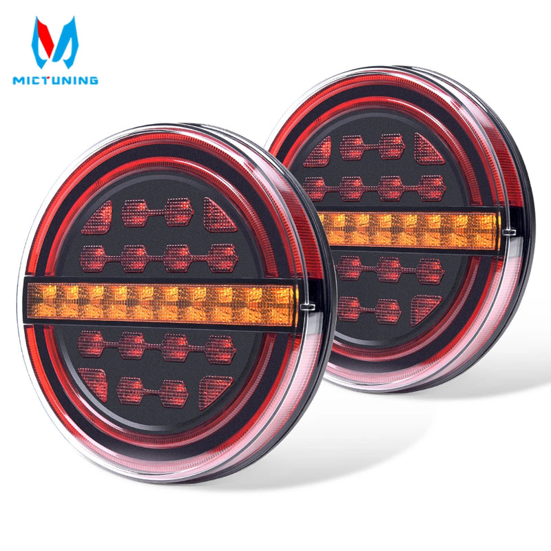 MICTUNING 2Pcs 5.3" Amber Round LED Trailer Light With Brake Light DRL Flow Amber Turn Signal for Car Truck Ships Buses Vans