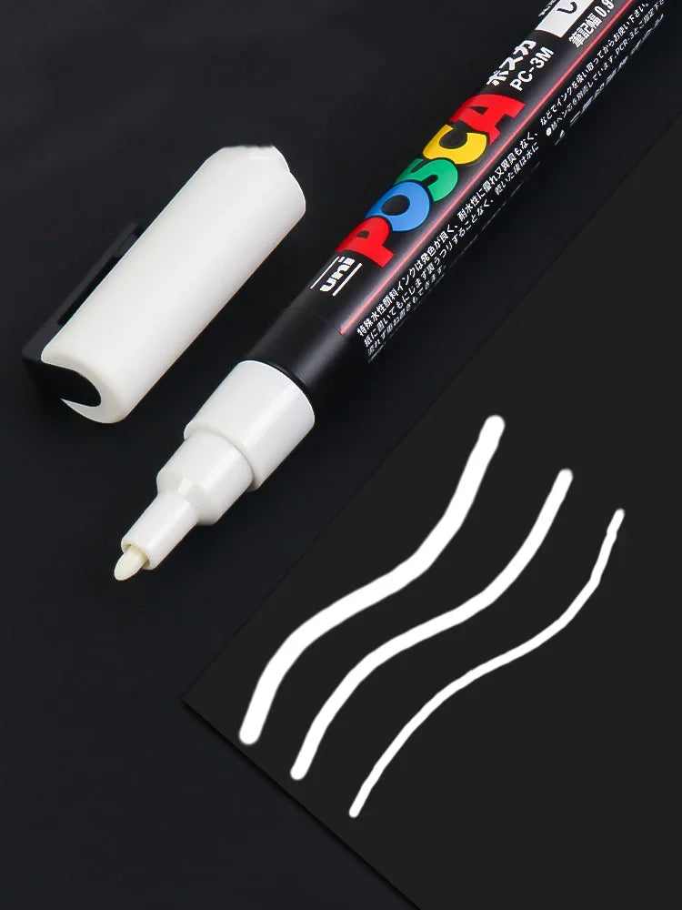 1Pc Japan UNI POSCA Acrylic High Gloss Marker Pen Waterproof Quick Drying Black Gold Silver White Student Supplies