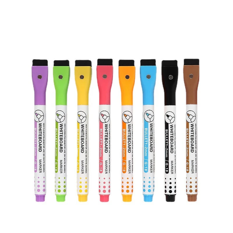 8pcs Magnetic Dry Erase Marker Children's Painting Whiteboard Pen Fine Tip Magnetic Water-Based Pen with Erasable Cap Magnet