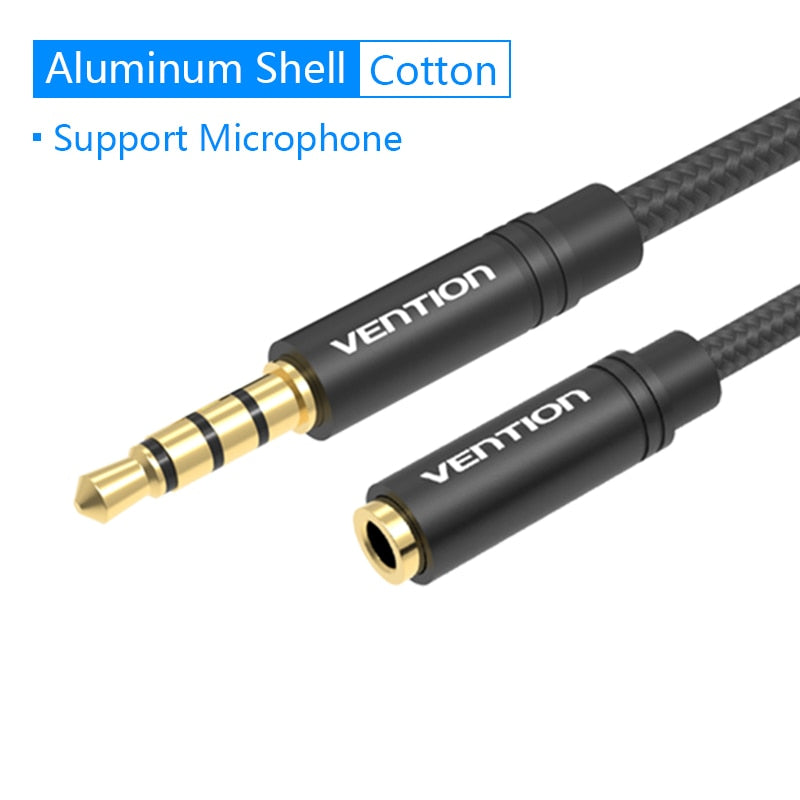 Vention Jack 3.5 Aux Extension Cable for Car Laptop Mini PC TV Xiaomi Huawei Stereo 3.5 mm Jack Headphone Speaker Cable Auxiliar