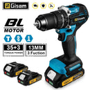 Gisam 13MM 65NM Brushless Electric Impact Drill 35+3 Torque Electric Screwdriver Hammer Drill Tools For Makita 18V Battery Pins