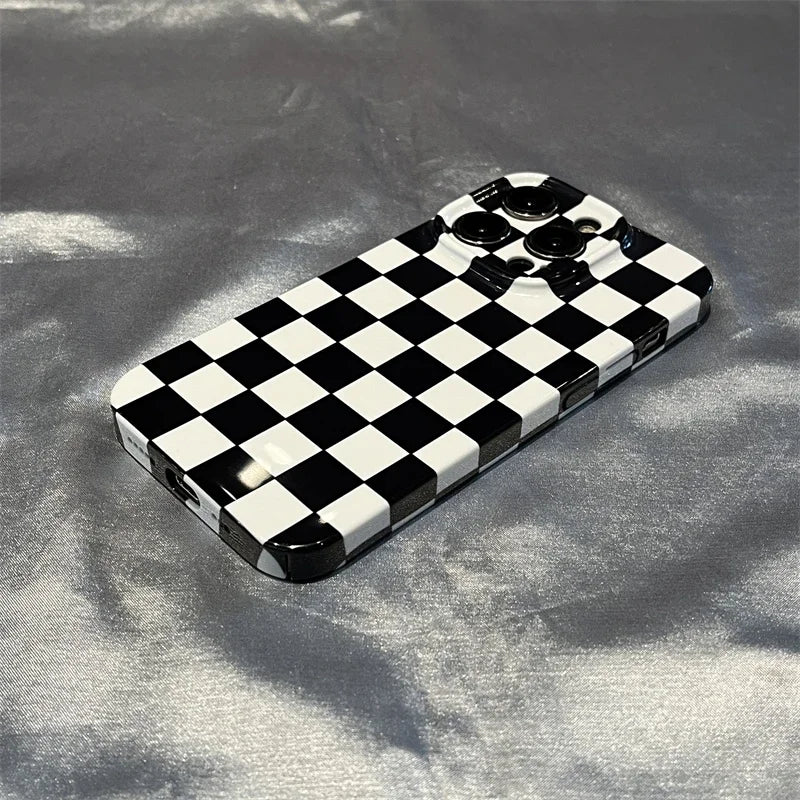 Simple Checkerboard Phone Case For IPHONE 16 15 14PRO MAX 13 13 PRO 13 PRO MAX 14 14PLUS 14PRO Acrylic Hard Mobile Phone Cases