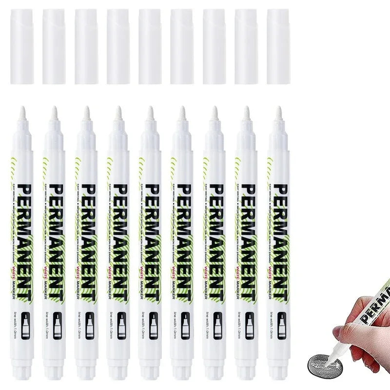 10Pcs Waterproof White Marker Pen Alcohol Paint Oily Tire Painting Graffiti Pens Permanent Gel Pen for Fabric Wood Leather 1.0MM