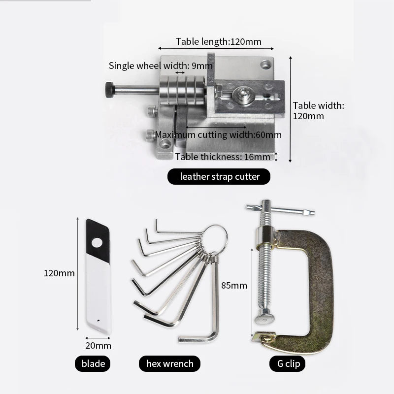 WUTA Professional Leather Strap Cutter Sharp Blades Adjustable Belt Strip Cutting Machine Splitter Hand Cut Tools with C-Clamps