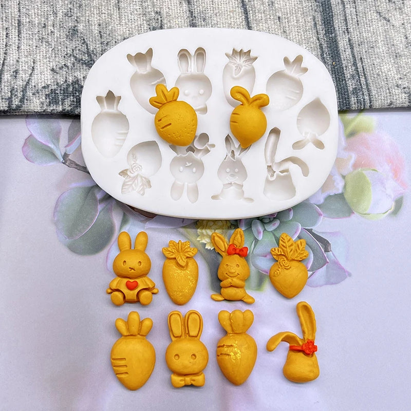 Easter Rabbit Radish Silicone Mold Sugarcraft Chocolate Cupcake Baking Mold Fondant Cake Decorating Tools