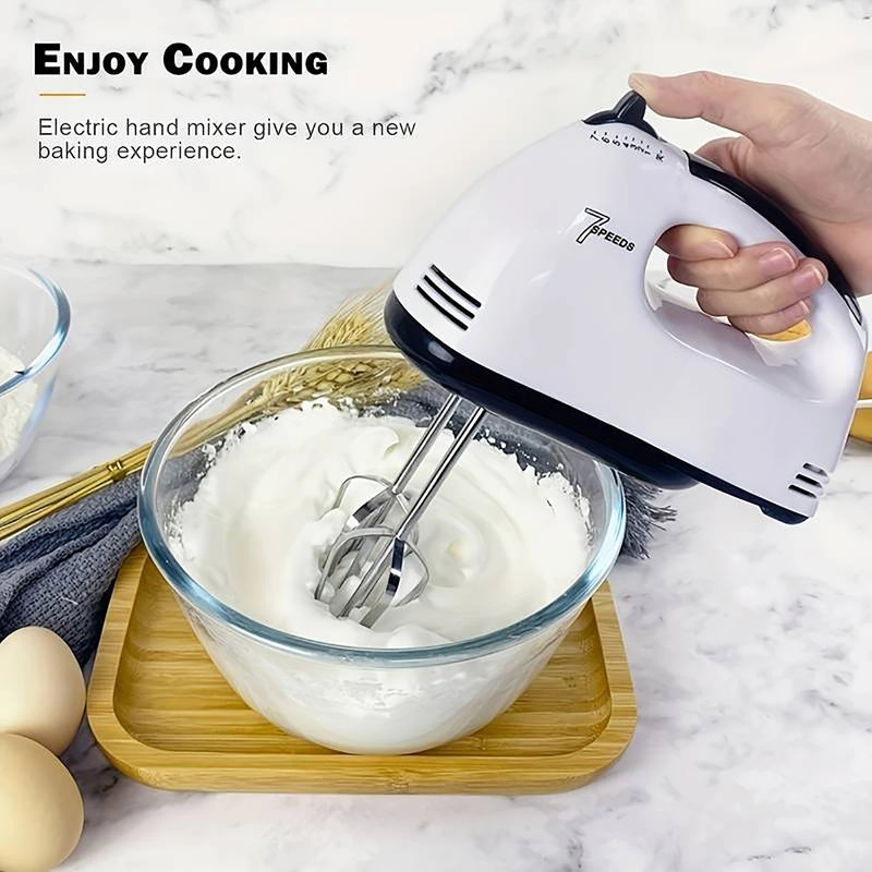 SaengQ Handheld Electric Egg Beater, Household Automatic Mixer, Egg White and Cream Beater, Mini 7-speed White