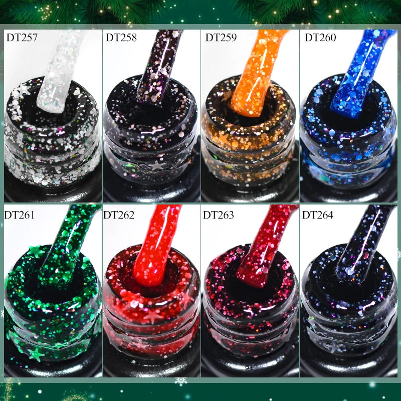 MEET ACROSS 7ml Christmas Seris Gel Nail Polish Winter Green Red Sequins Gel Polish For Manicure Uv Led Gel Varnish Nail Art