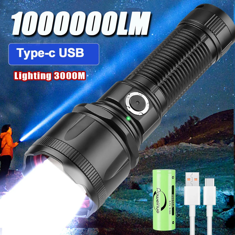 Most Powerful LED Flashlight white-laser Tactical Flash Light Rechargeable Torch Long Range Lamp Camping Hunting Lantern XHP360